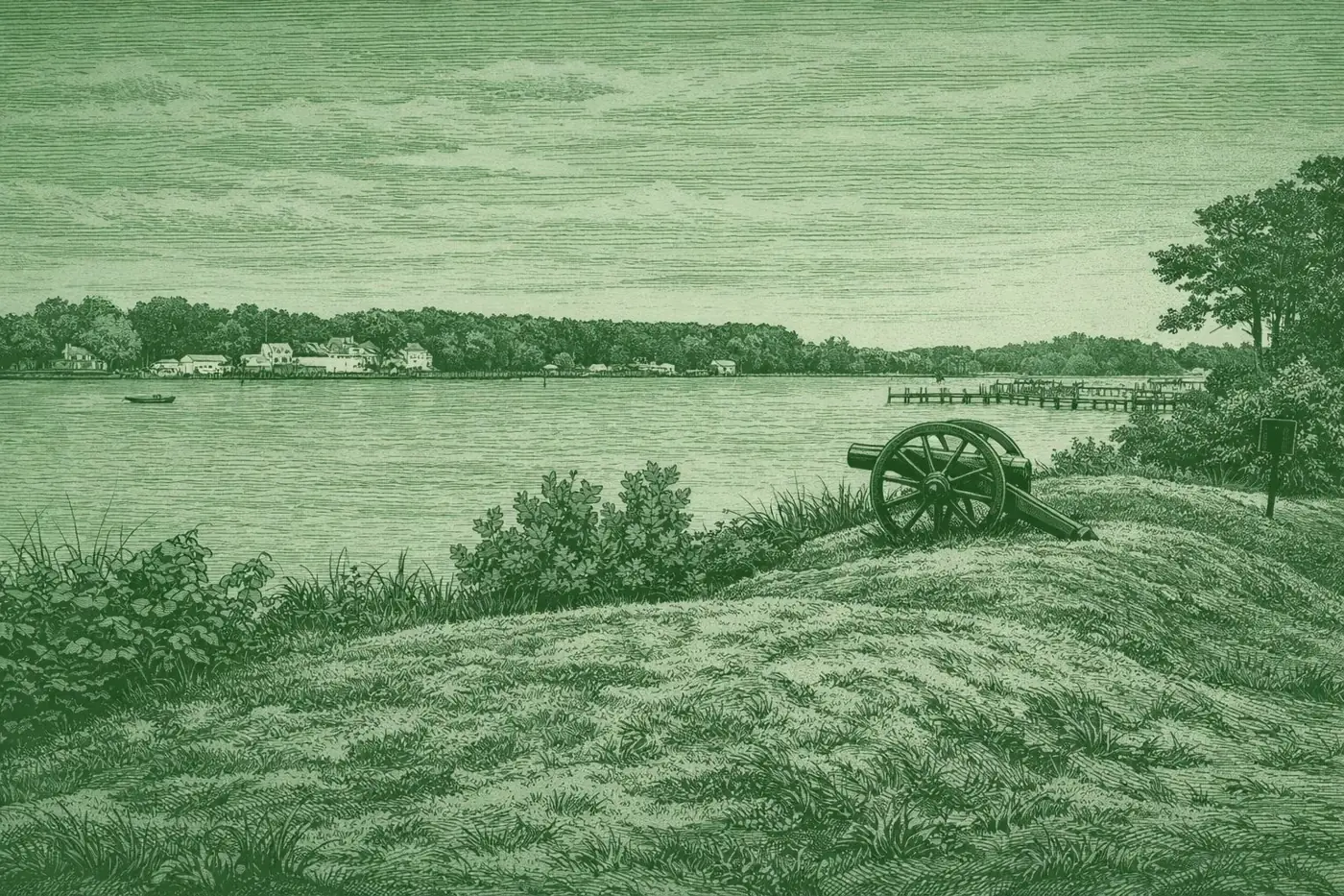 Engraving-style illustration of Fort Cricket Hill